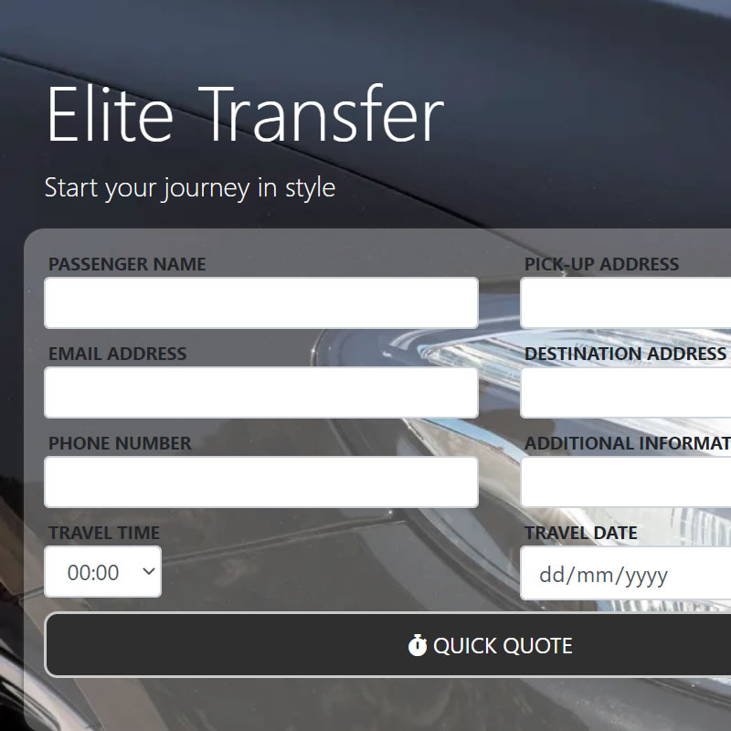Elite Transfer quick quote form designed by Bodaiz